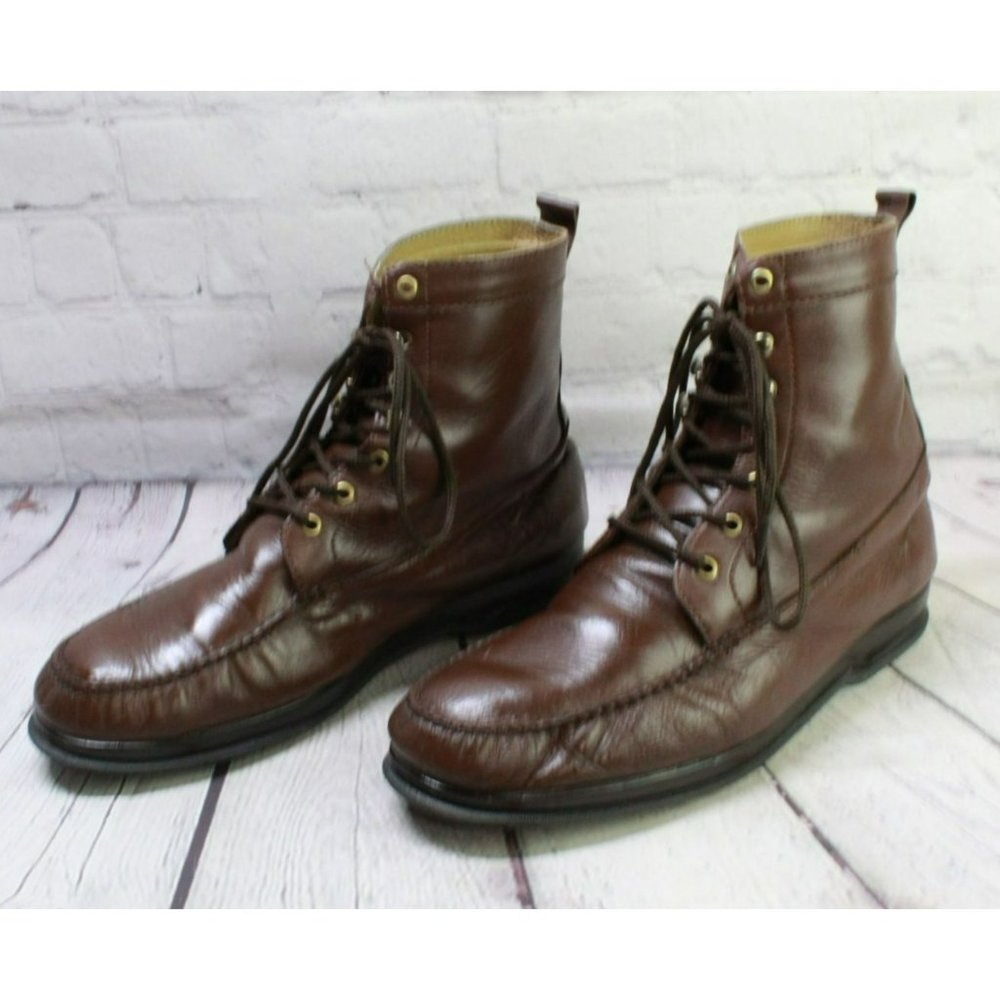 Hitchcock Brown Leather Lace Up Handsewn Casual Ankle Boots Size 10.5 - Picture 2 of 9